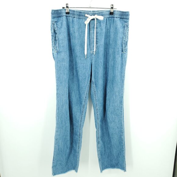 rag & bone Cotton Denim Jogger L Blue Drawstring Straight Leg High Rise Pull-On - Picture 2 of 16